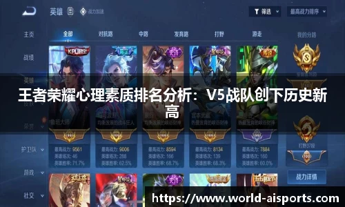 王者荣耀心理素质排名分析：V5战队创下历史新高
